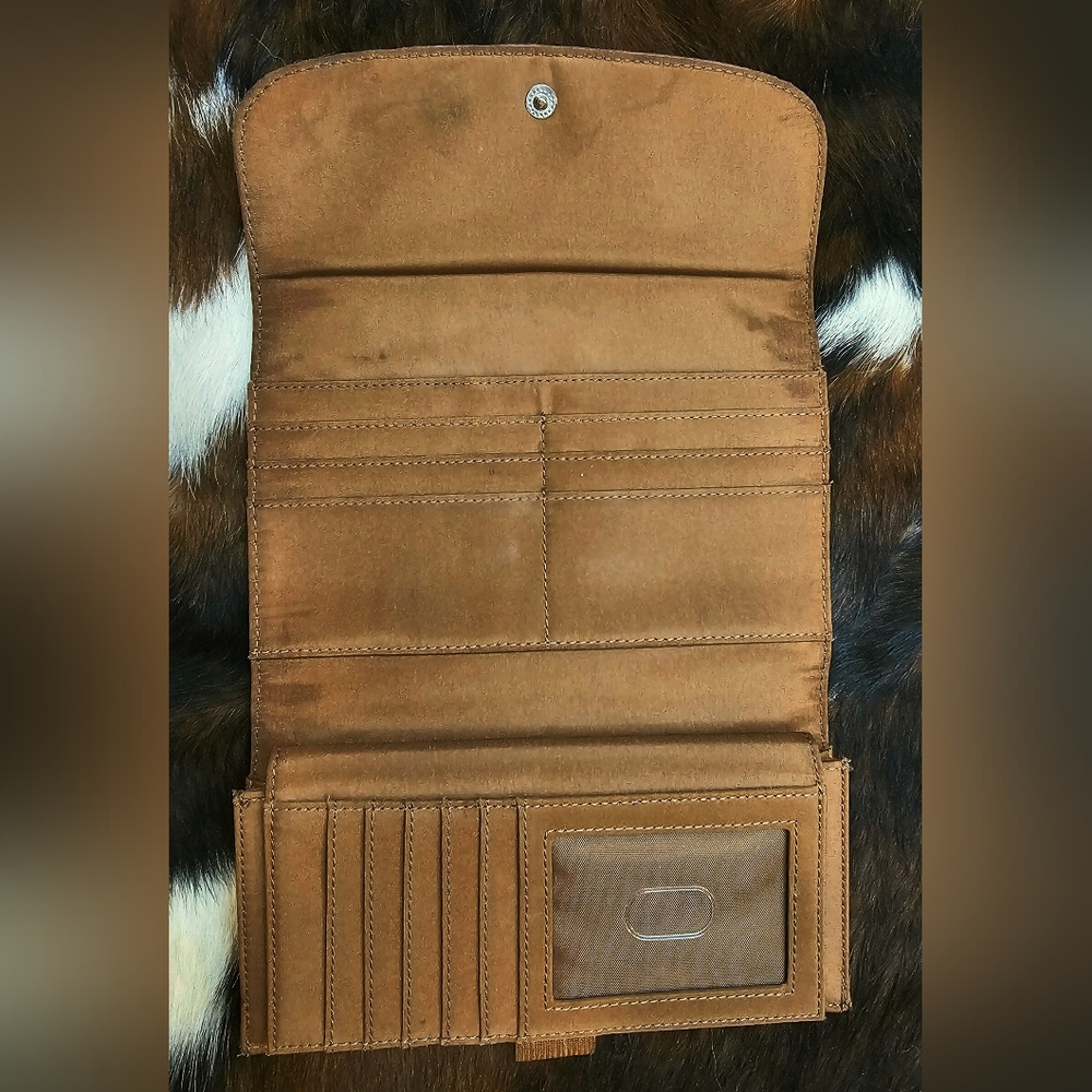 Vintage Relic Fossil Brown Pebbled Leather Trifold Wallet & Checkbook Wallet Set - Picture 9 of 13
